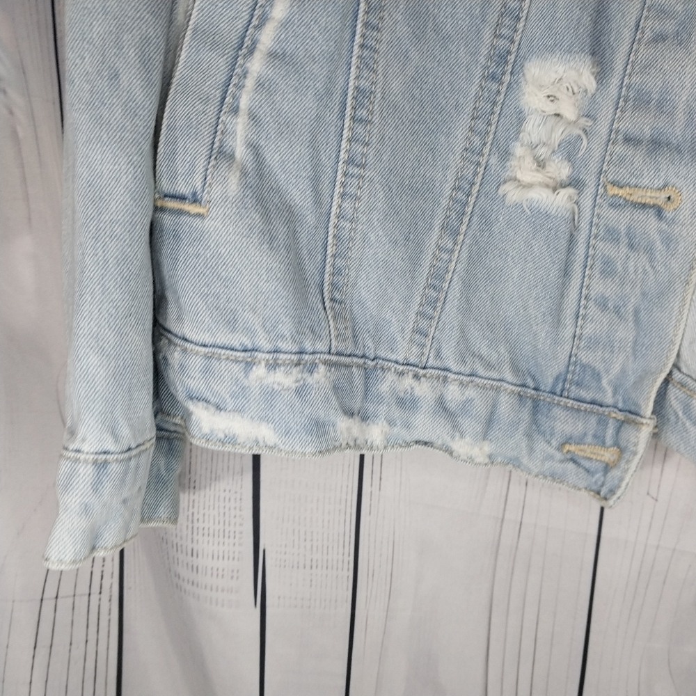 Wax Jean Basic Denim Light Wash Grunge Edgy Thrashed Y2K Festival Denim Jacket - Picture 5 of 15
